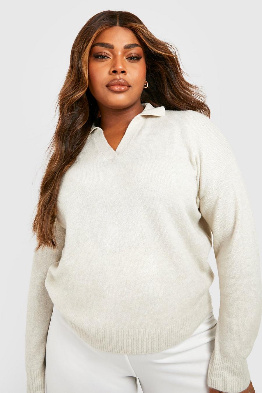 Grey Plus Soft Knit Collared Sweater image number 1