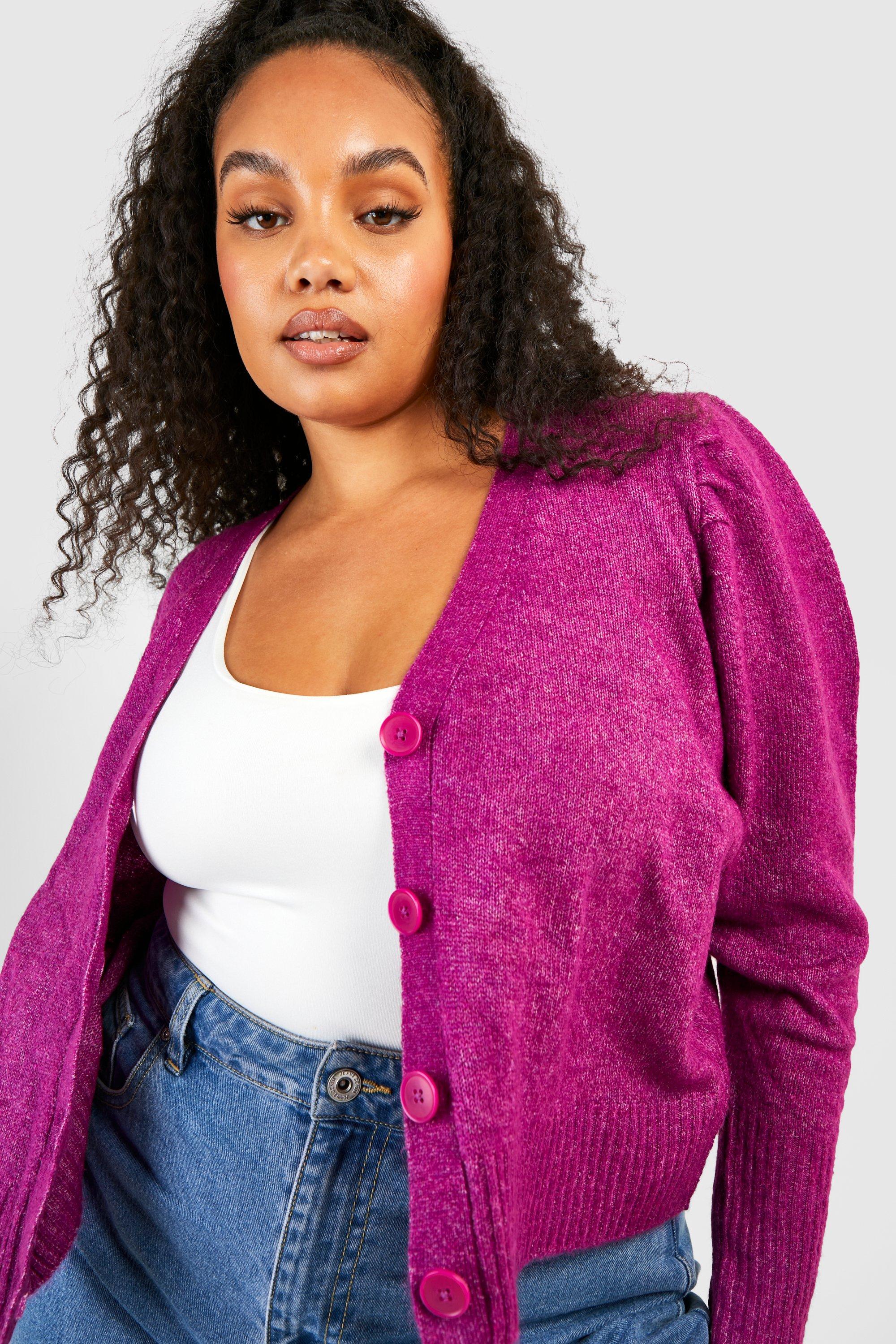 Plus Soft Knit Puff Sleeve Cardigan