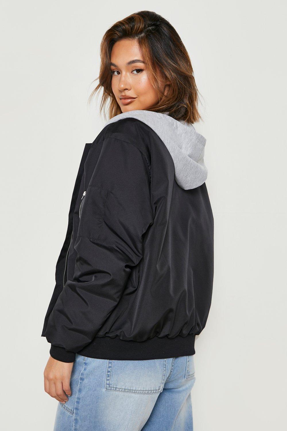 Black bomber jacket 2024 womens with hood