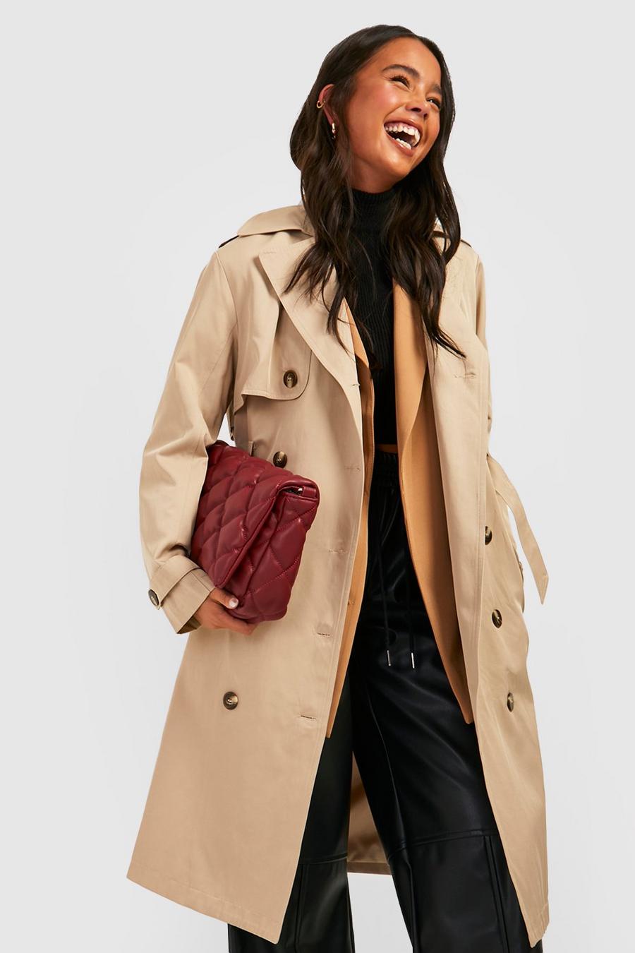 Stone beis Petite Premium Detail Belted Trench