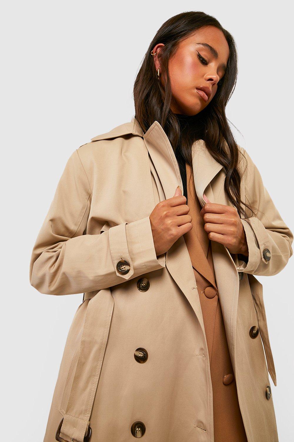 boohoo Women's Petite Belted Trench Coat