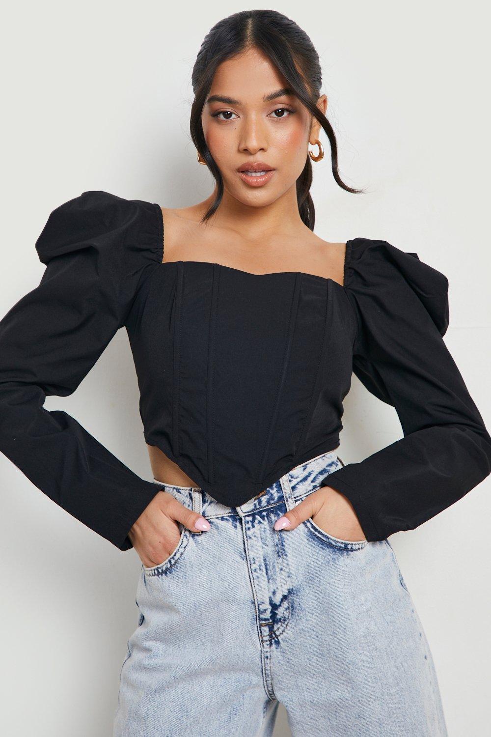 Cotton Corset-Top with Long Sleeves