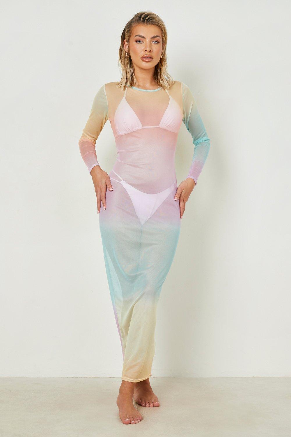 Ombre Mesh Cover Up Maxi Beach Dress