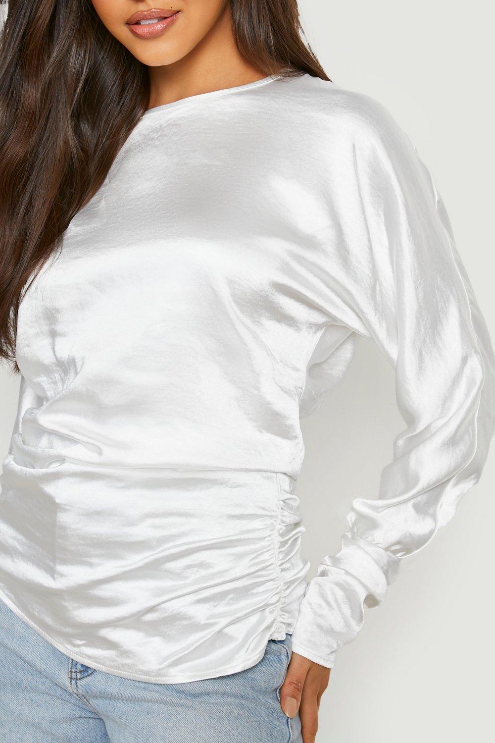 White satin hot sale long sleeve top