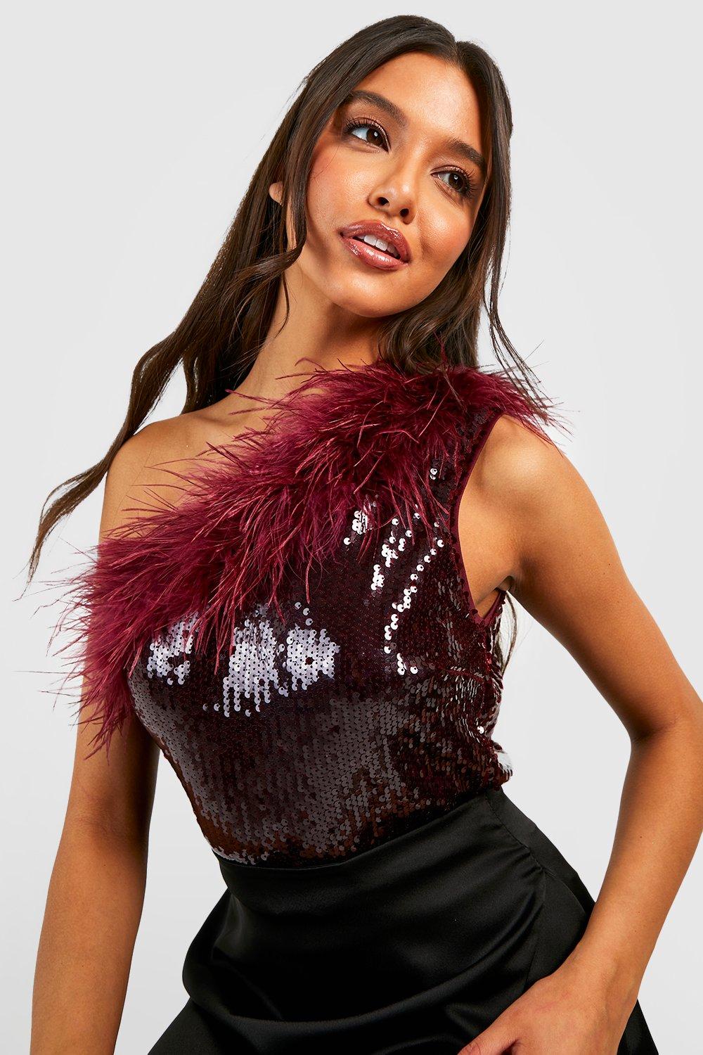 Boohoo Bronze Brown One Shoulder Bodysuit - Size AU 8