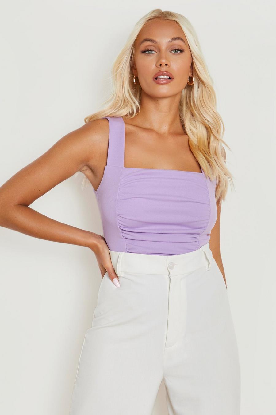 Lilac Square Neck Ruched Bodysuit image number 1