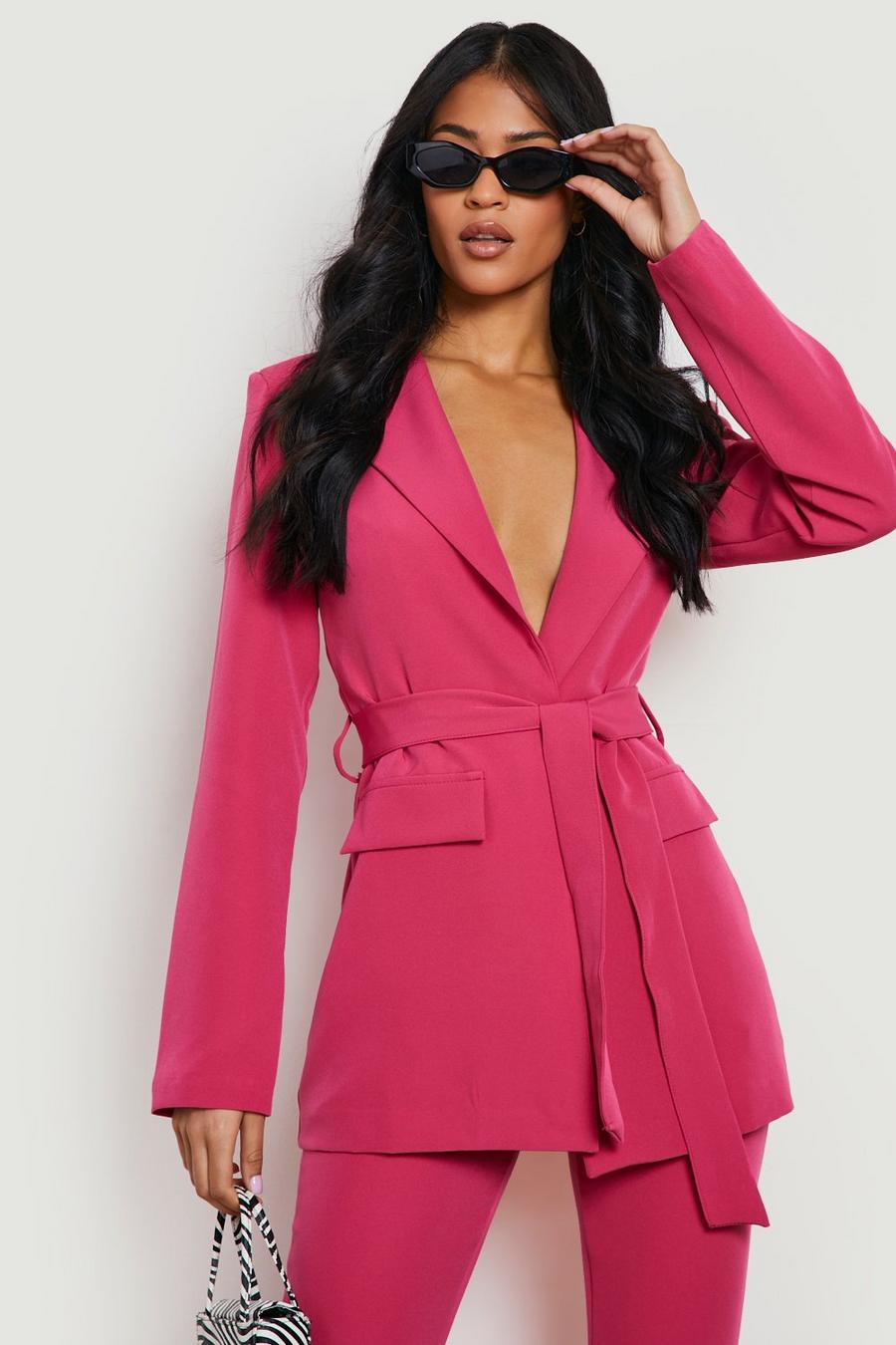 Pink Tall Tie Waist Fitted Tailored Blazer image number 1