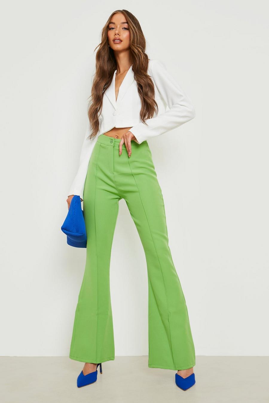 Apple green vert Seam Detail Flared Tailored Trouser
