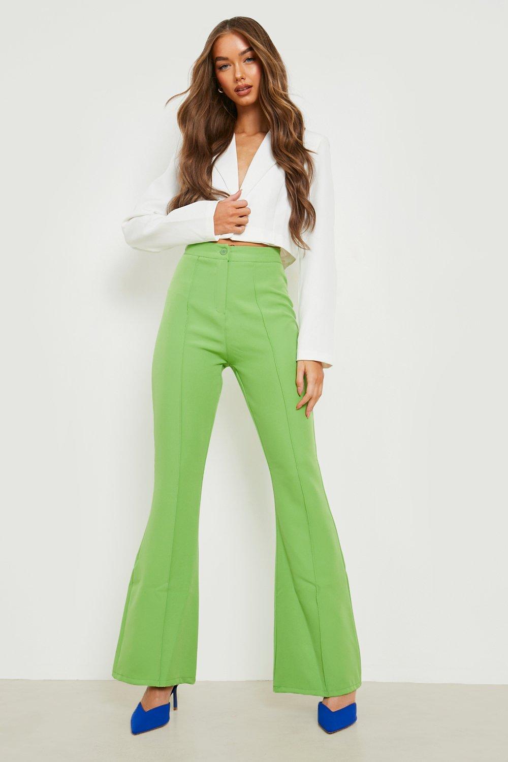 Bell Bottom Pants for Women High Rise Solid Color Thread Flare Pants  Stretchy Fit Bootleg Trousers for Party (XX-Large, Green) 