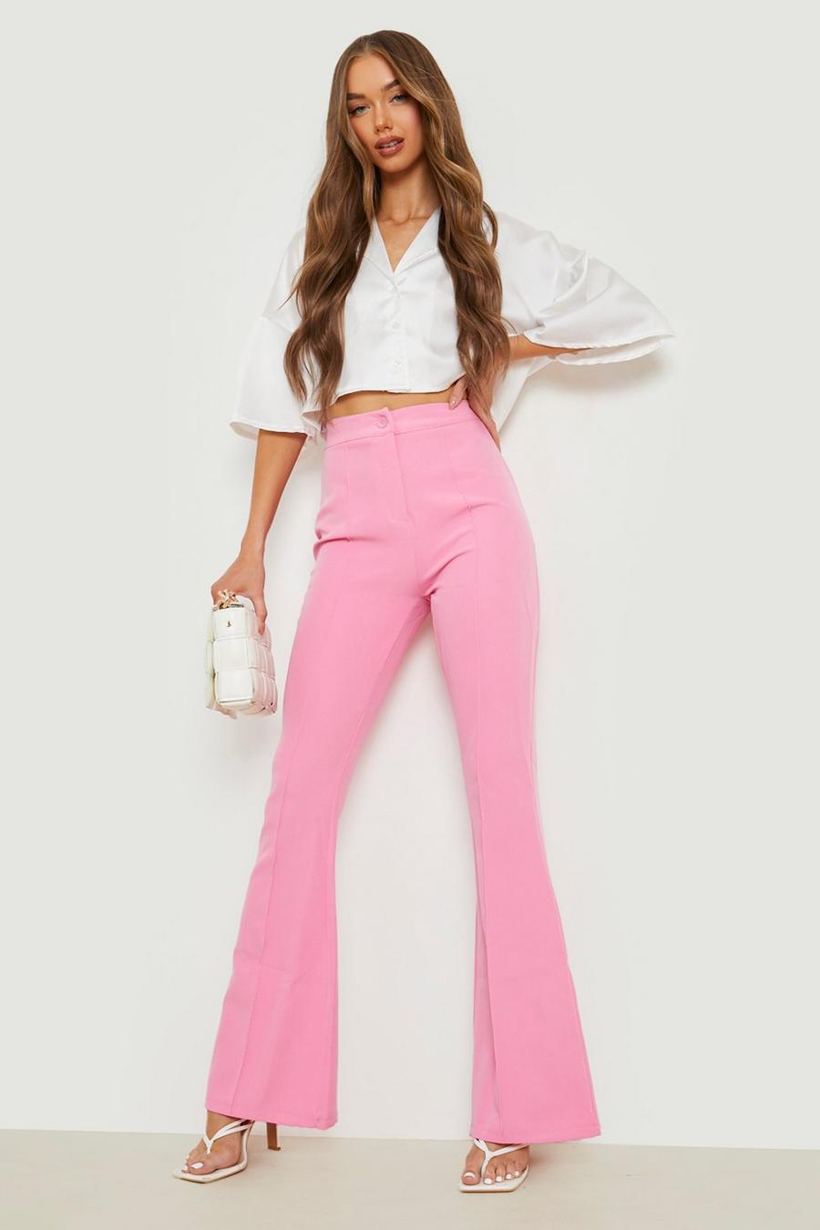 Pink Seam Detail Flared Tailored Trouser