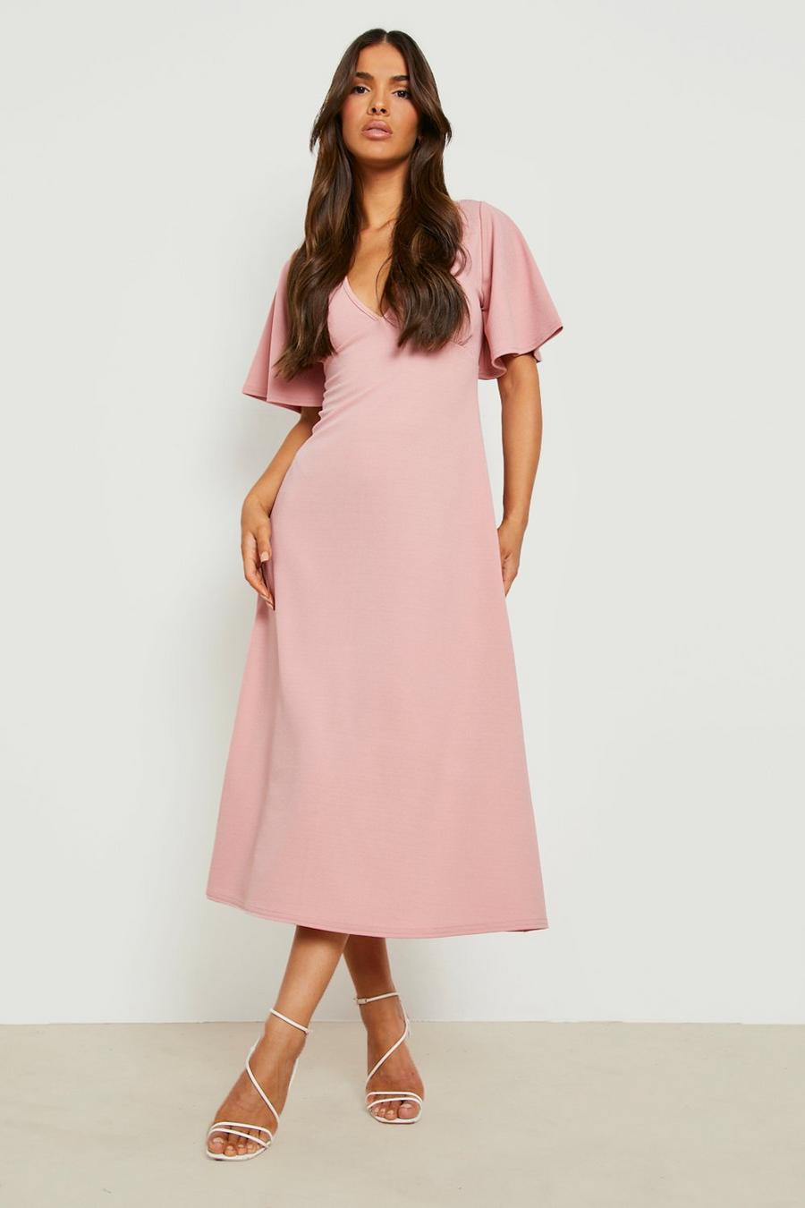 Rose pink Angel Sleeve Occasion Midaxi Dress