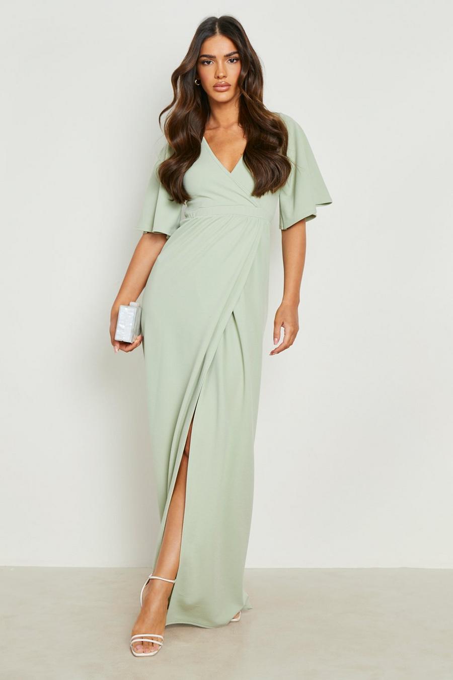 Sage Angel Sleeve Wrap Maxi Dress image number 1
