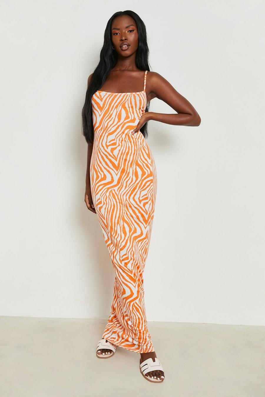 Orange Zebra Strappy Maxi Dress 