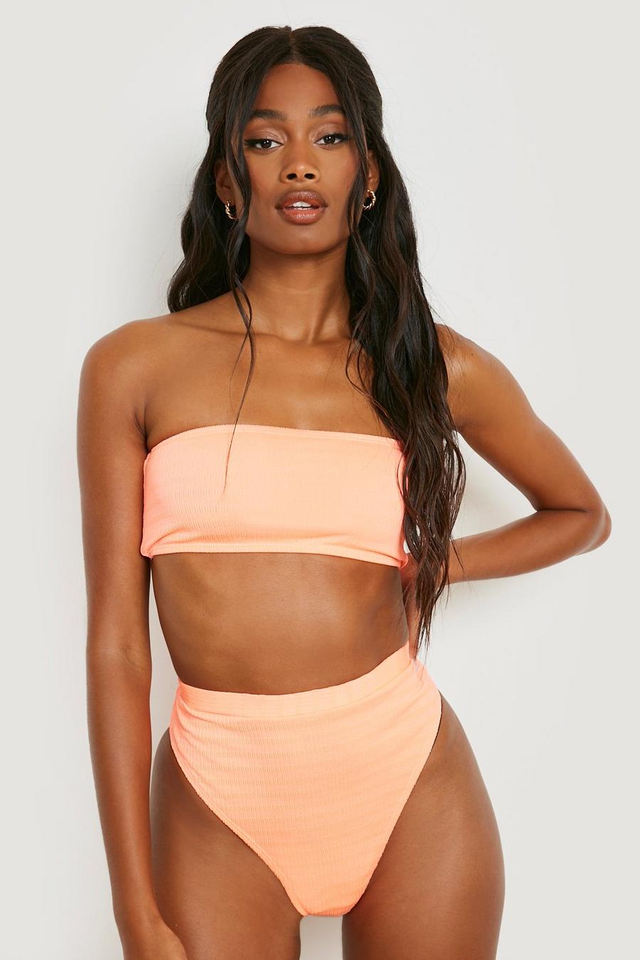 Top bikini a fascia increspato con trama, Coral rosa image number 1