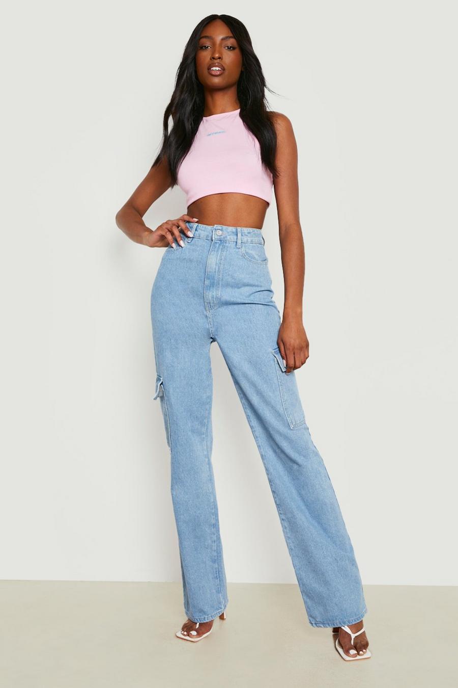 Light blue Tall Wide Leg Cargo Jeans image number 1