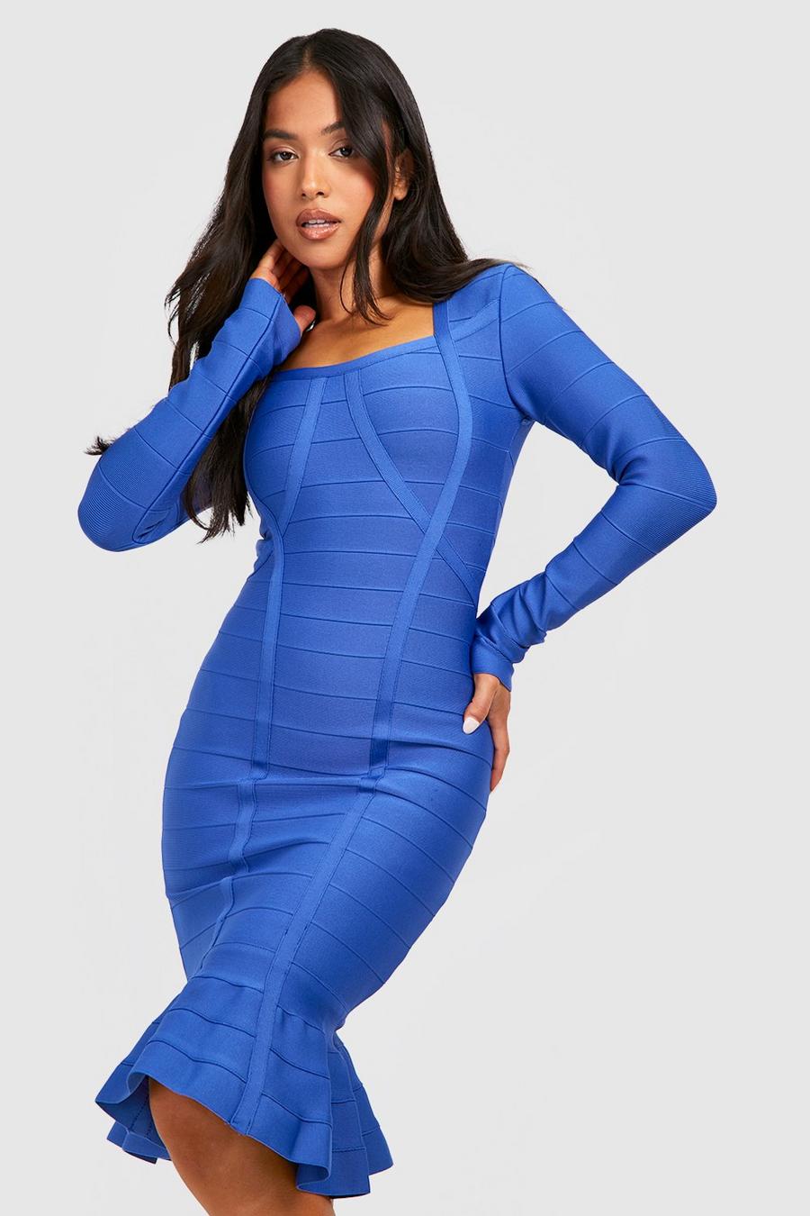 Cobalt azul Petite Bandage Seam Detail Long Sleeve Dress