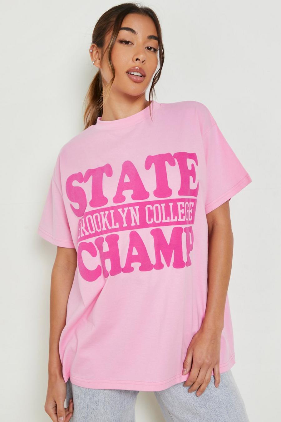Pink Varsity Tonal Puff Print Oversized Tshirt image number 1