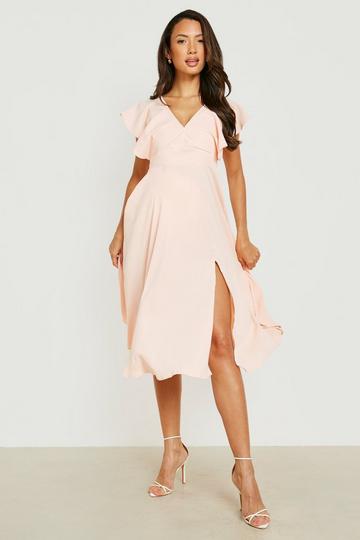 Maternity Occasion Tie Back Frill Midi Dress blush