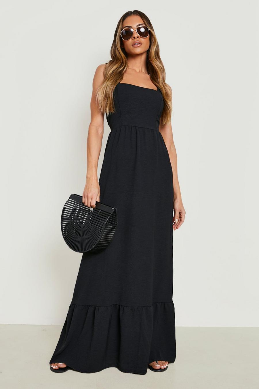 Black Tiered Tie Back Strappy Maxi Dress image number 1