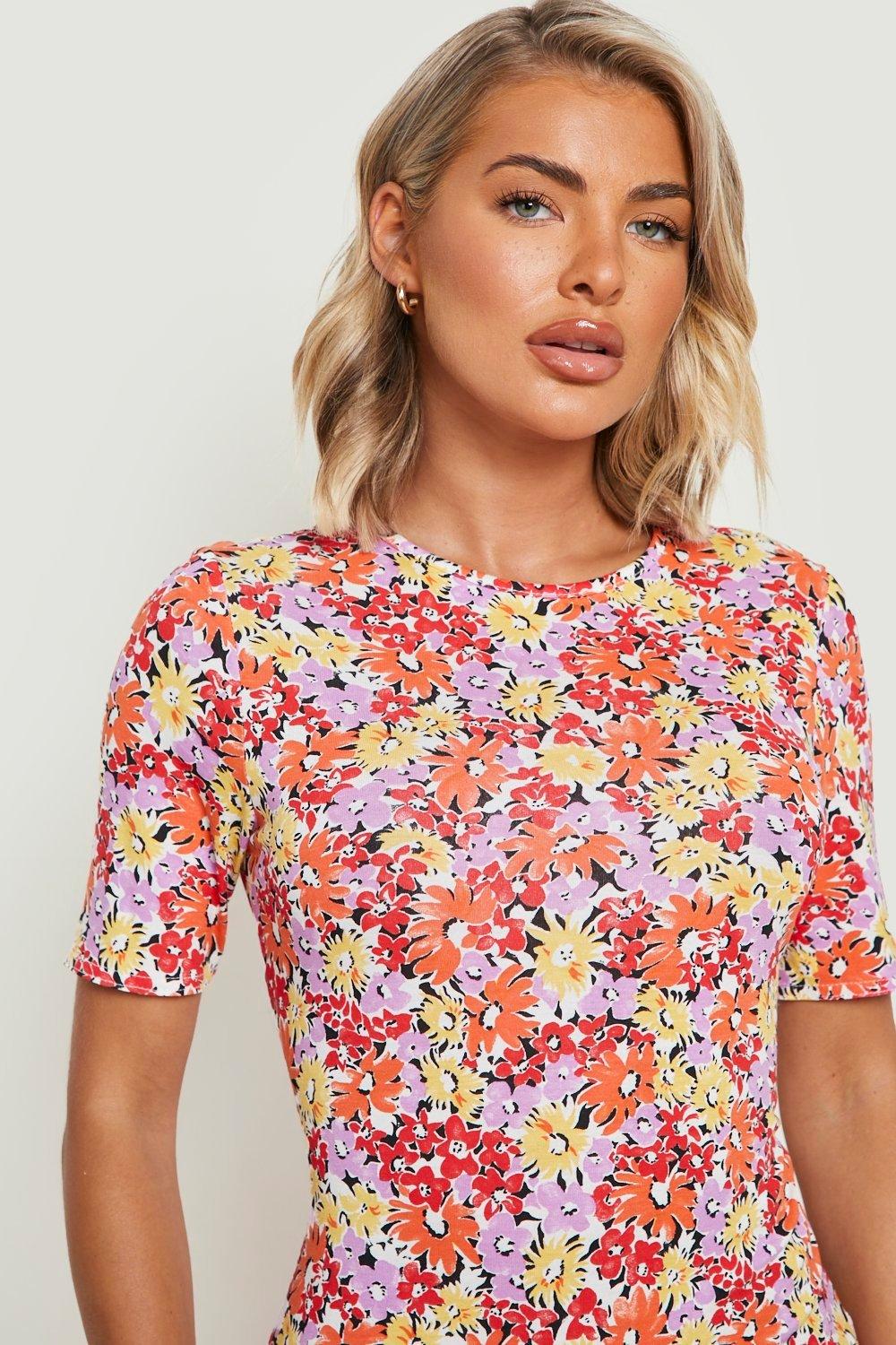 Floral Split Midi T shirt Dress boohoo NZ