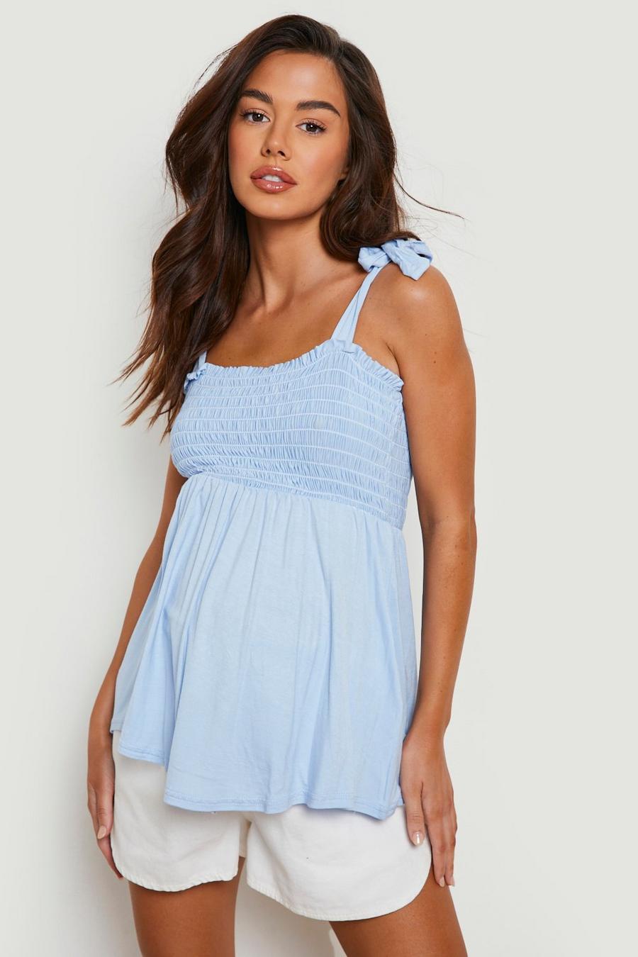 Pale blue Maternity Shirred Smock Cami Top image number 1