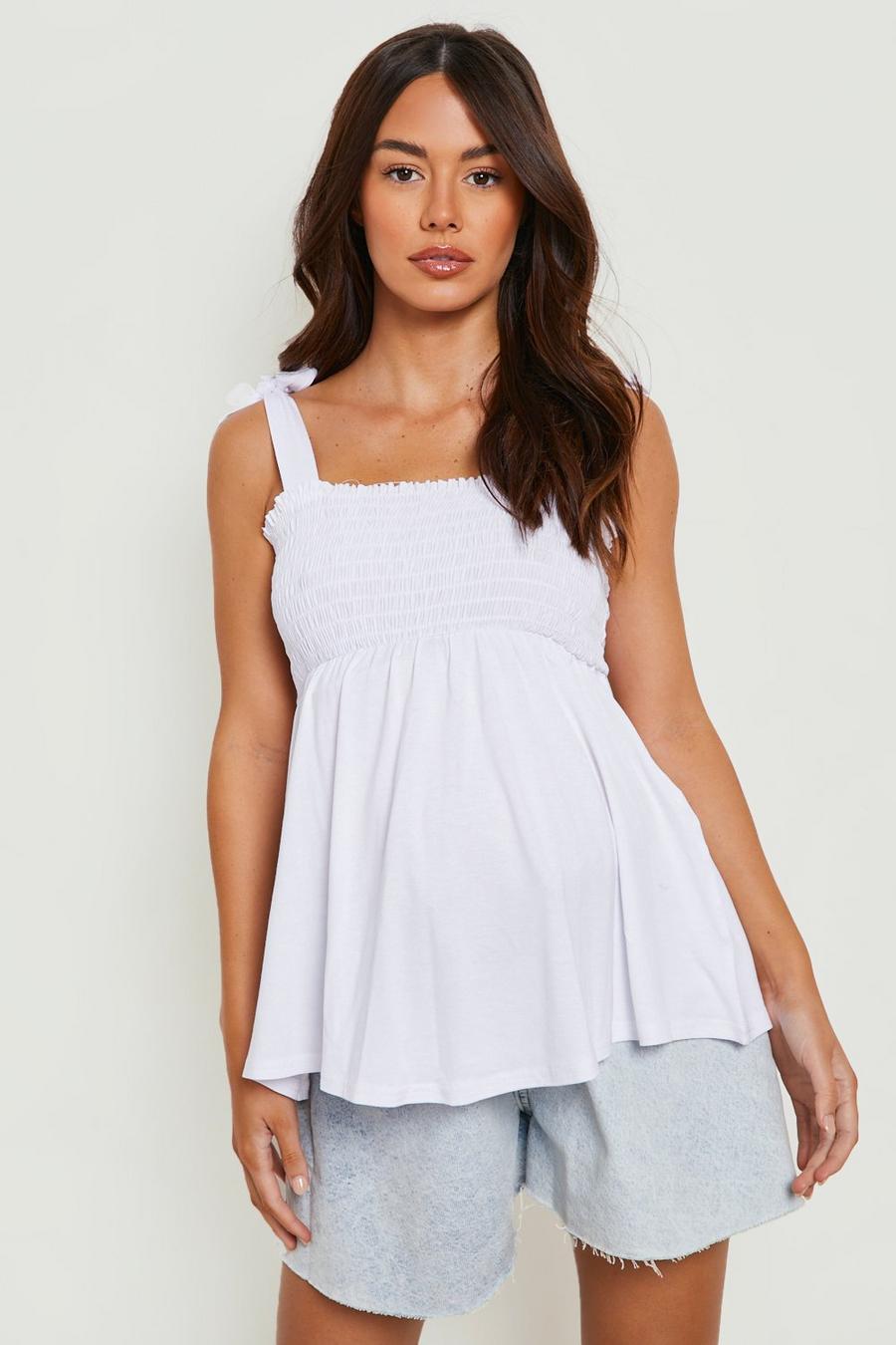 White Maternity Shirred Smock Cami Top image number 1