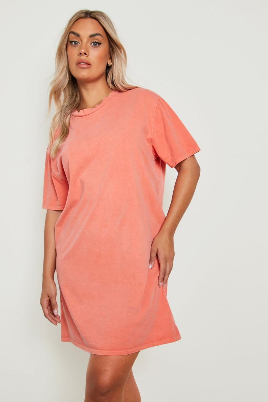 Vestito T-shirt Plus Size sovratinto, Coral rosa
