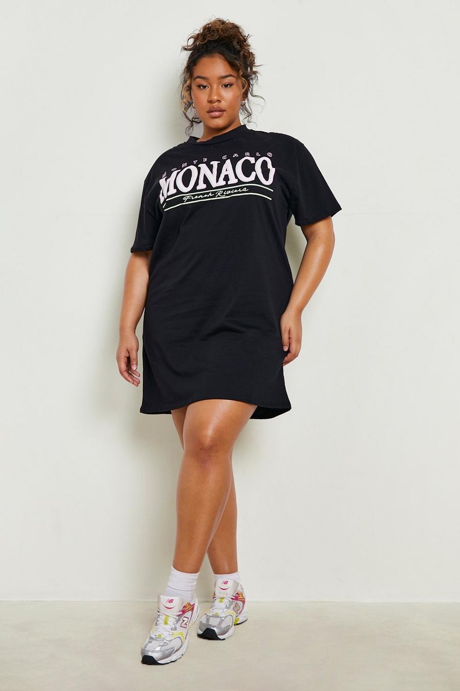 Grande taille - Robe t-shirt à slogan Monte Carlo, Black noir