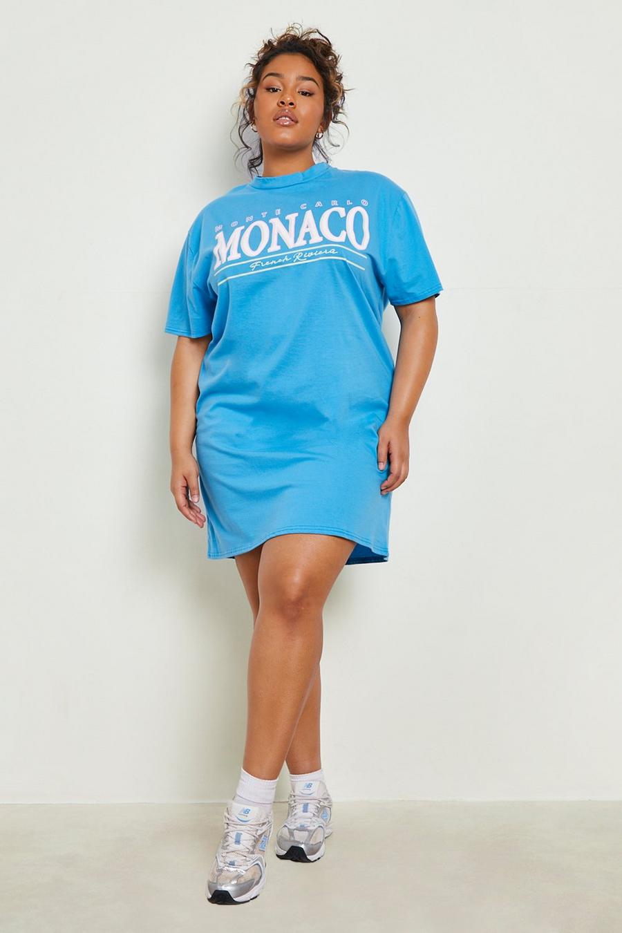 Turquoise blue Plus Monte Carlo Monaco Slogan T-shirt Dress