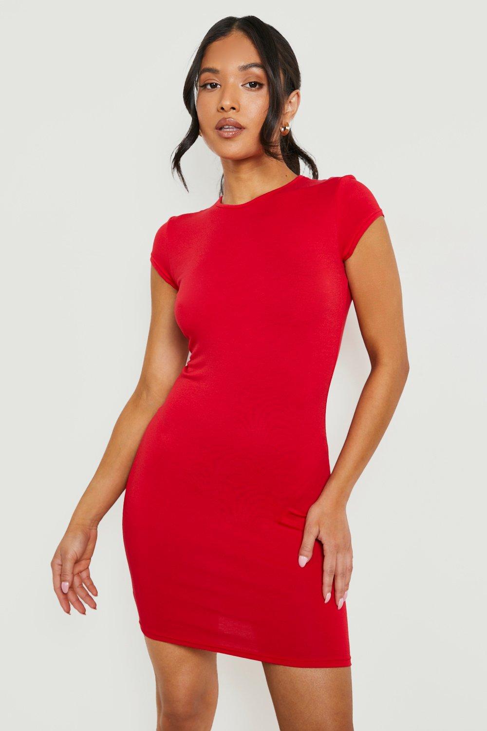 Petite Basic Cap Sleeve Mini Dress boohoo