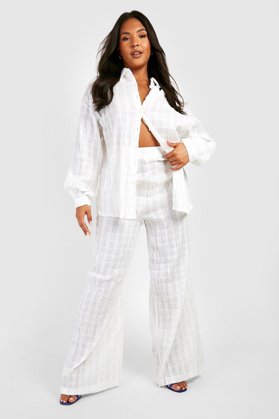 Ivory Plus Crinkle Shirt & Pants Co-Ord image number 1