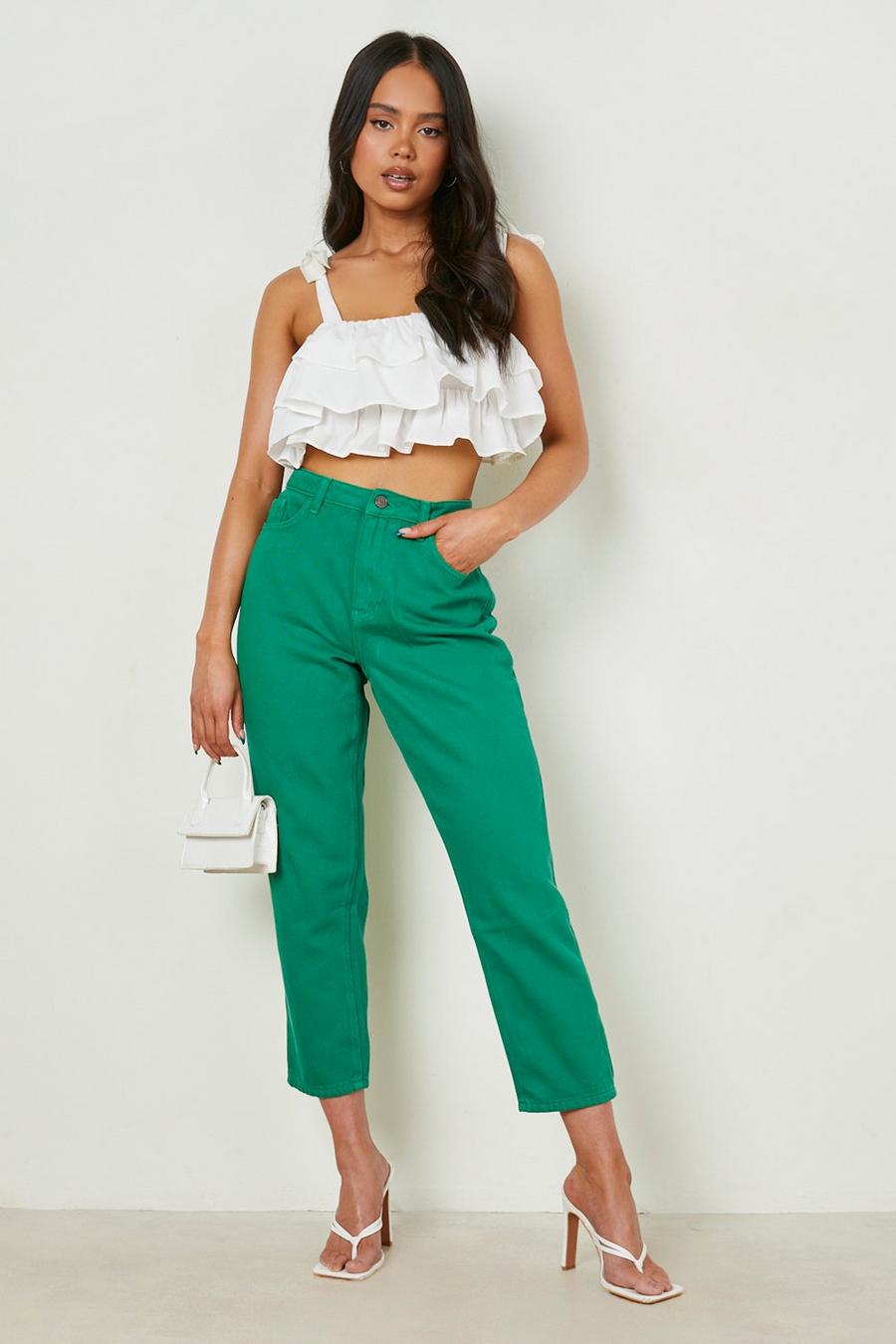 Petite - Jean court taille haute coupe droite, Green image number 1