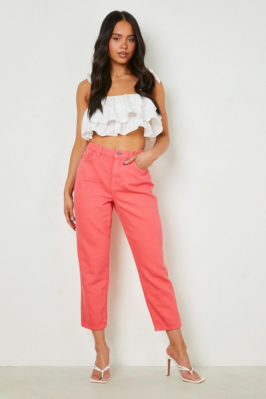 Petite - Jean court taille haute coupe droite, Pink image number 1