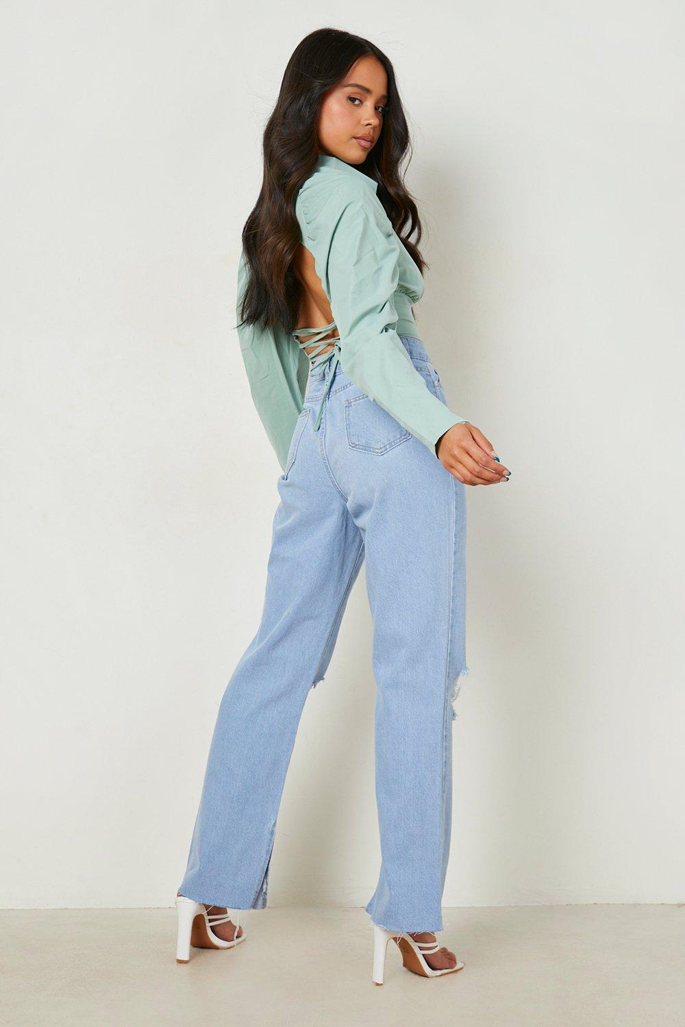 Petite Distressed Split Hem Jean