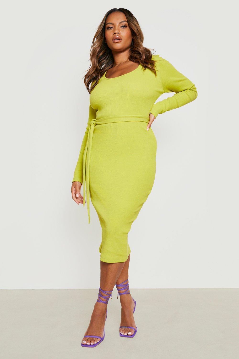 Boohoo tie cuff rib knit dress sale