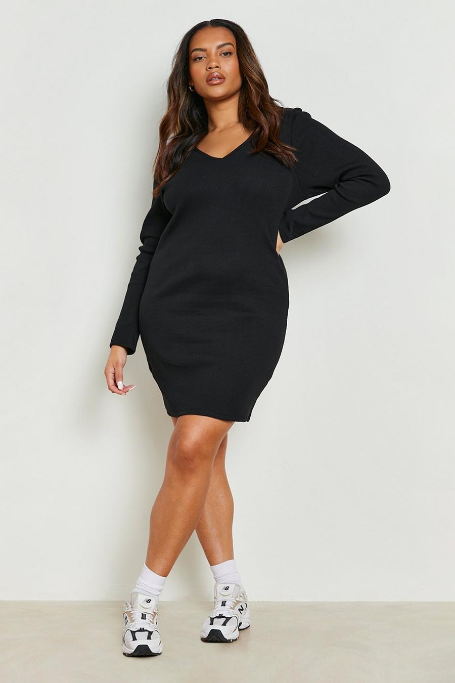 Black Plus Knitted Rib Polo Dress image number 1
