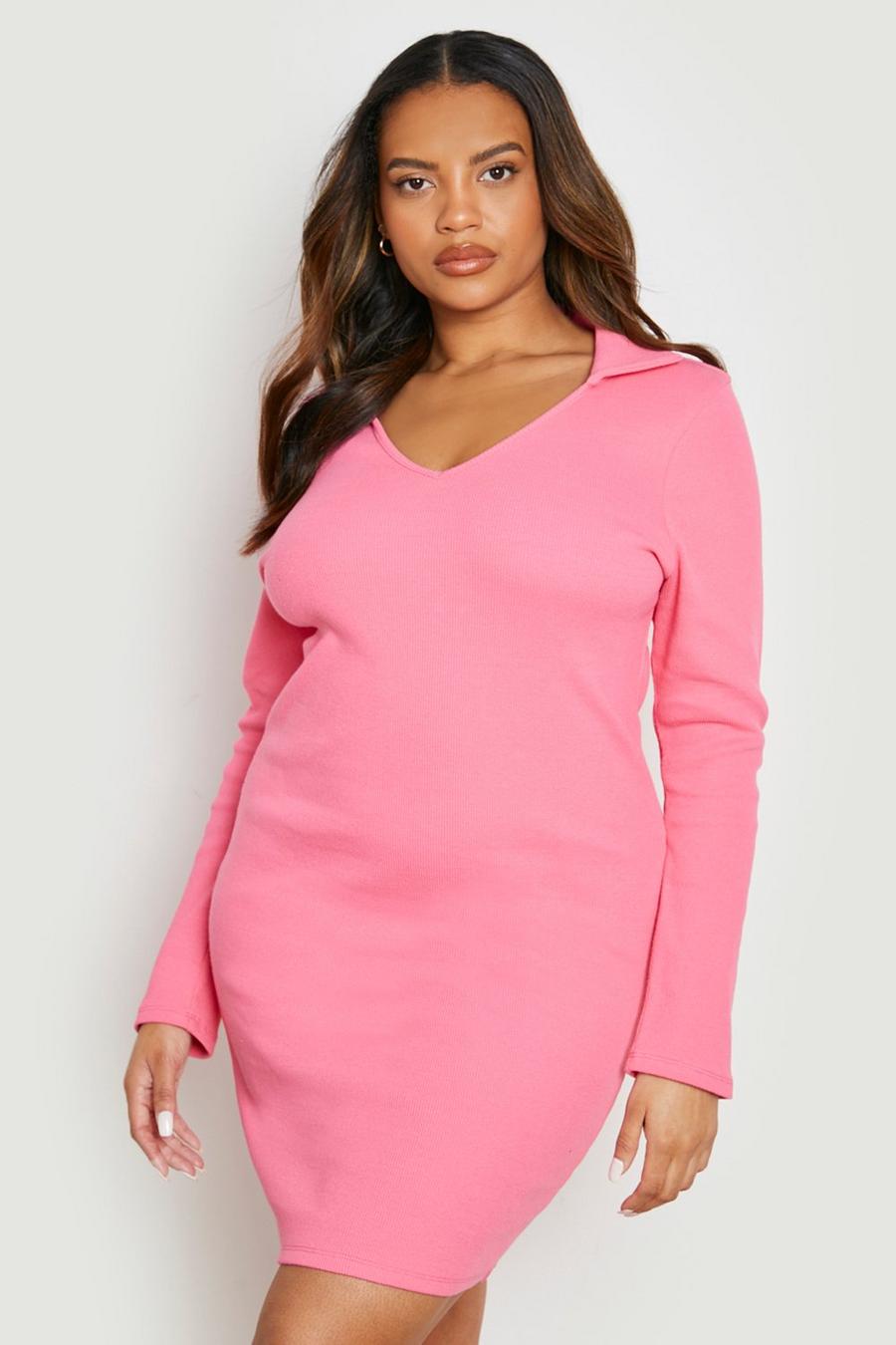 Pink Plus Knitted Rib Polo Dress image number 1