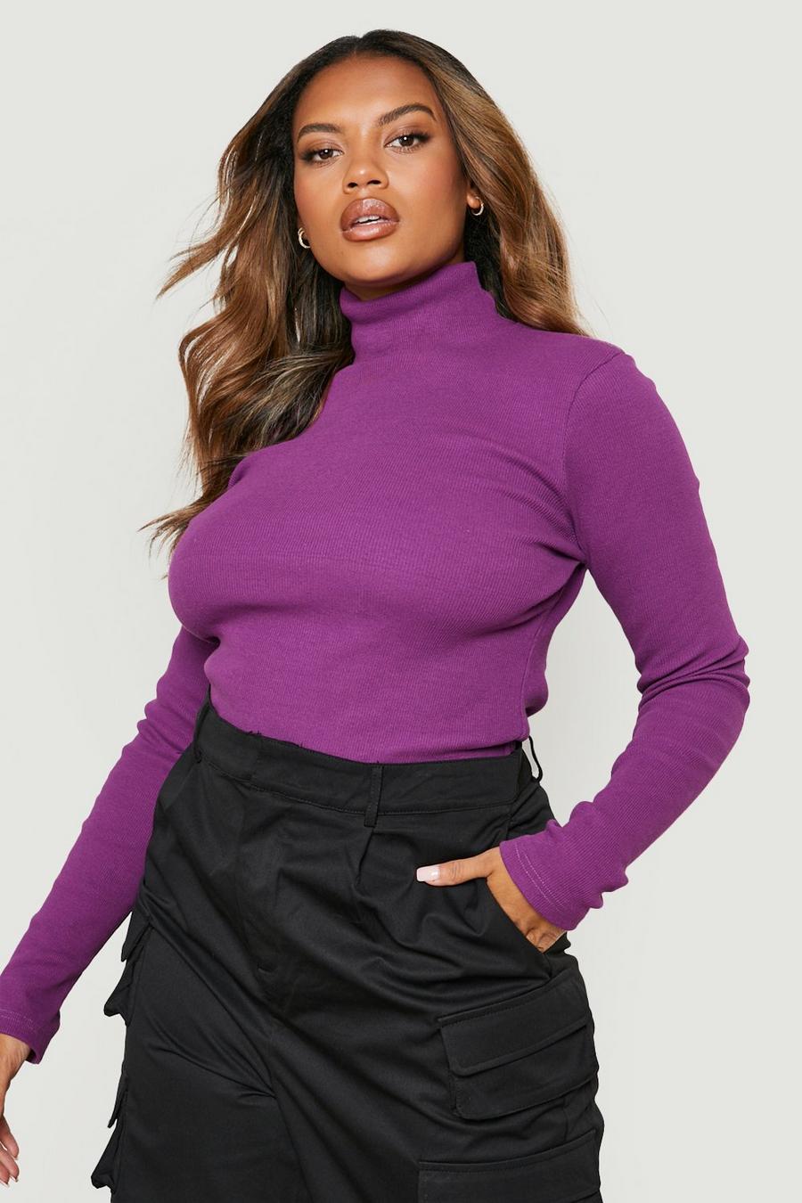 Plum Plus Knitted Rib Roll Neck Top image number 1