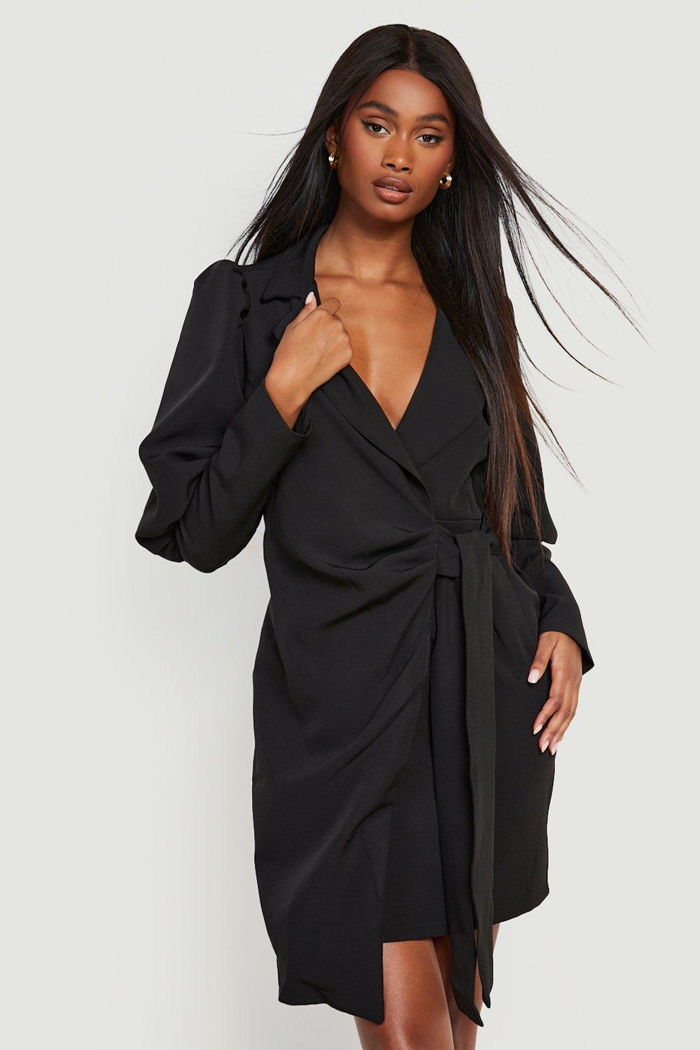 Black Wrap Detail Blazer Dress