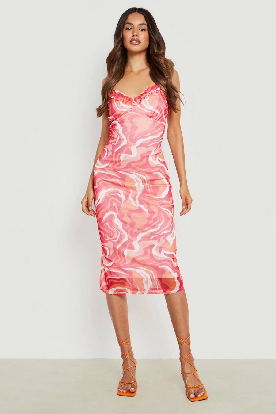 Pink Abstract Print Midi Slip Dress image number 1