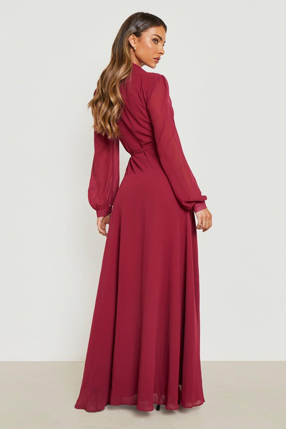 Long sleeve 2025 chiffon wrap dress