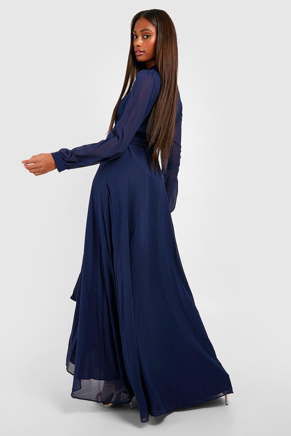 Women s Chiffon Wrap Belted Maxi Dress Boohoo UK