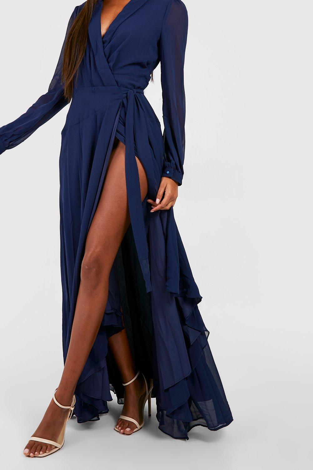 Boohoo navy hotsell wrap dress