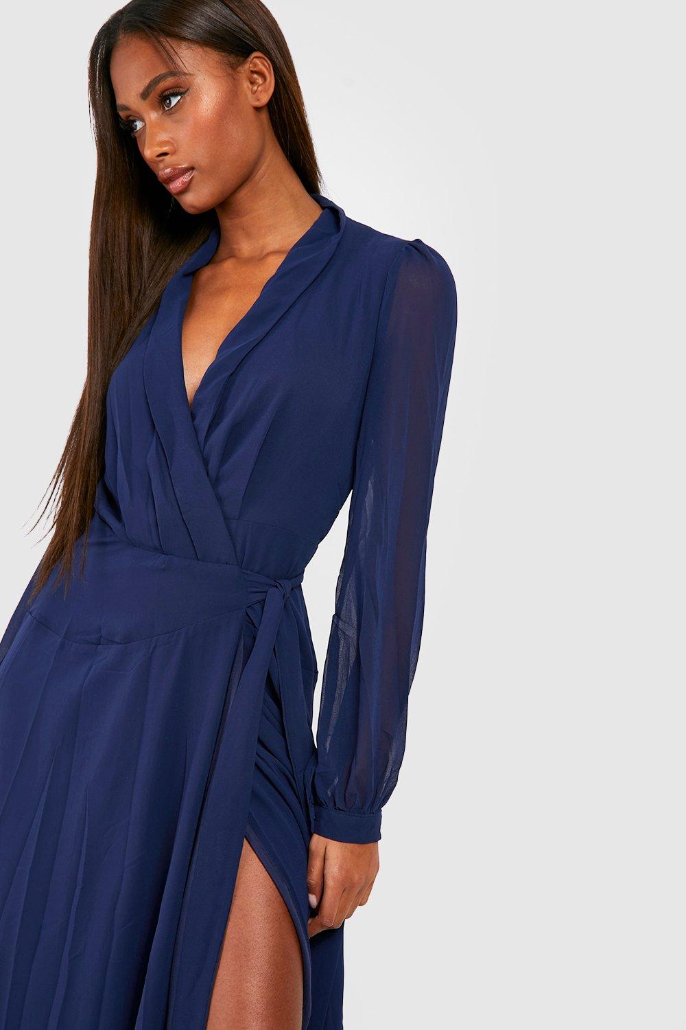 Missguided navy shop wrap dress