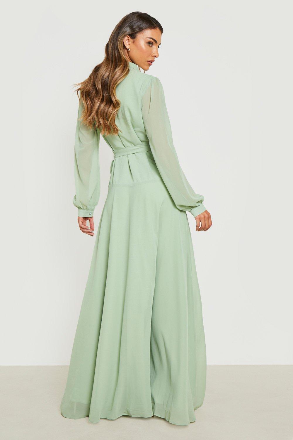 Chiffon Wrap Belted Maxi Dress