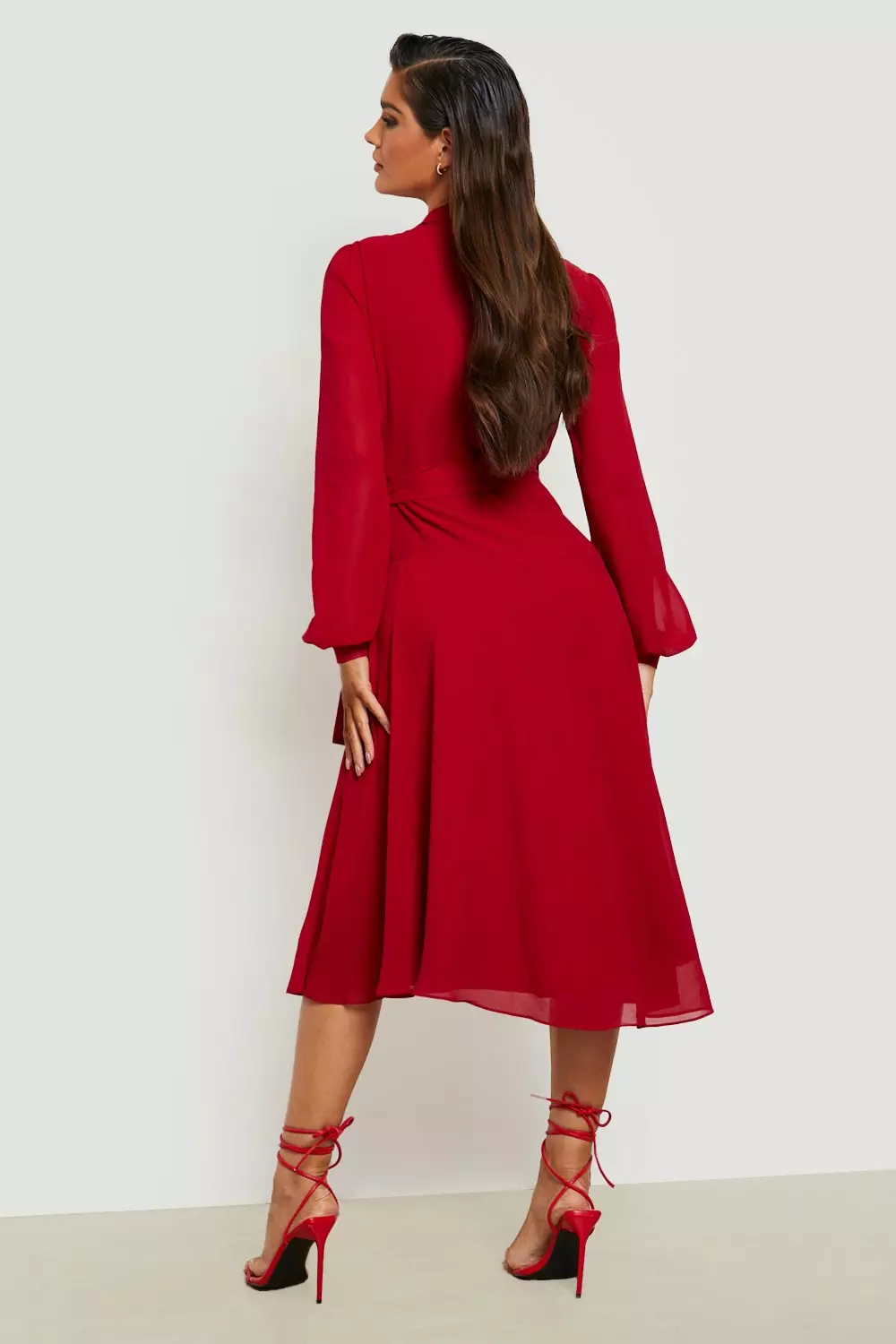 Chiffon Wrap Detail Midi Skater Dress