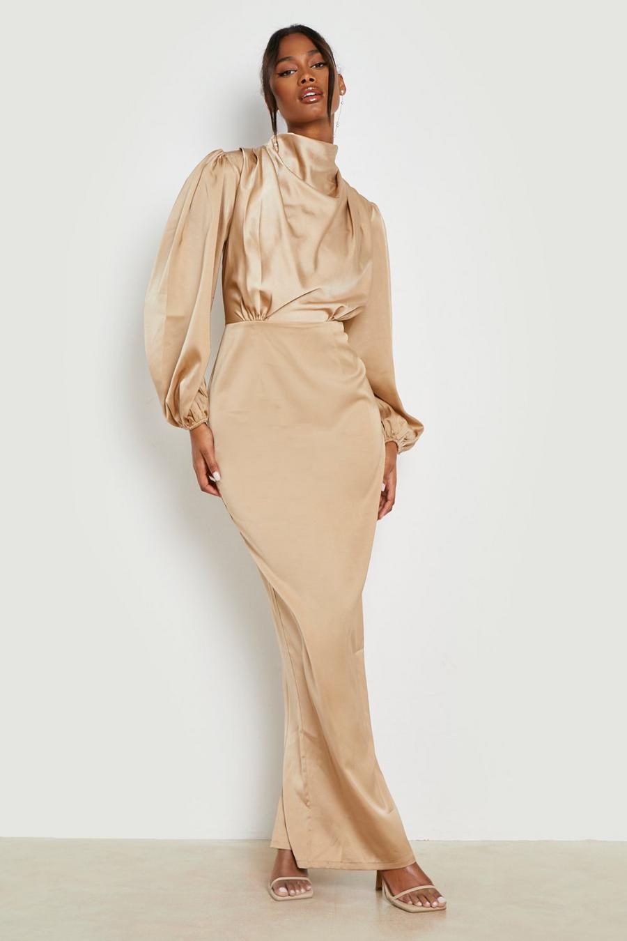 Rose Satin Cowl Neck Split Maxi Dress image number 1