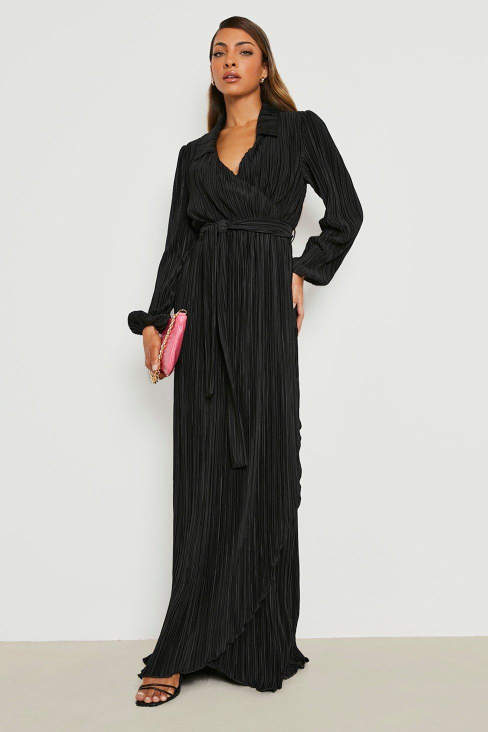 Black chiffon sale wrap dress