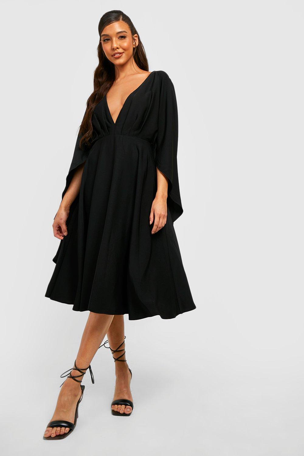 plunge midi skater dress