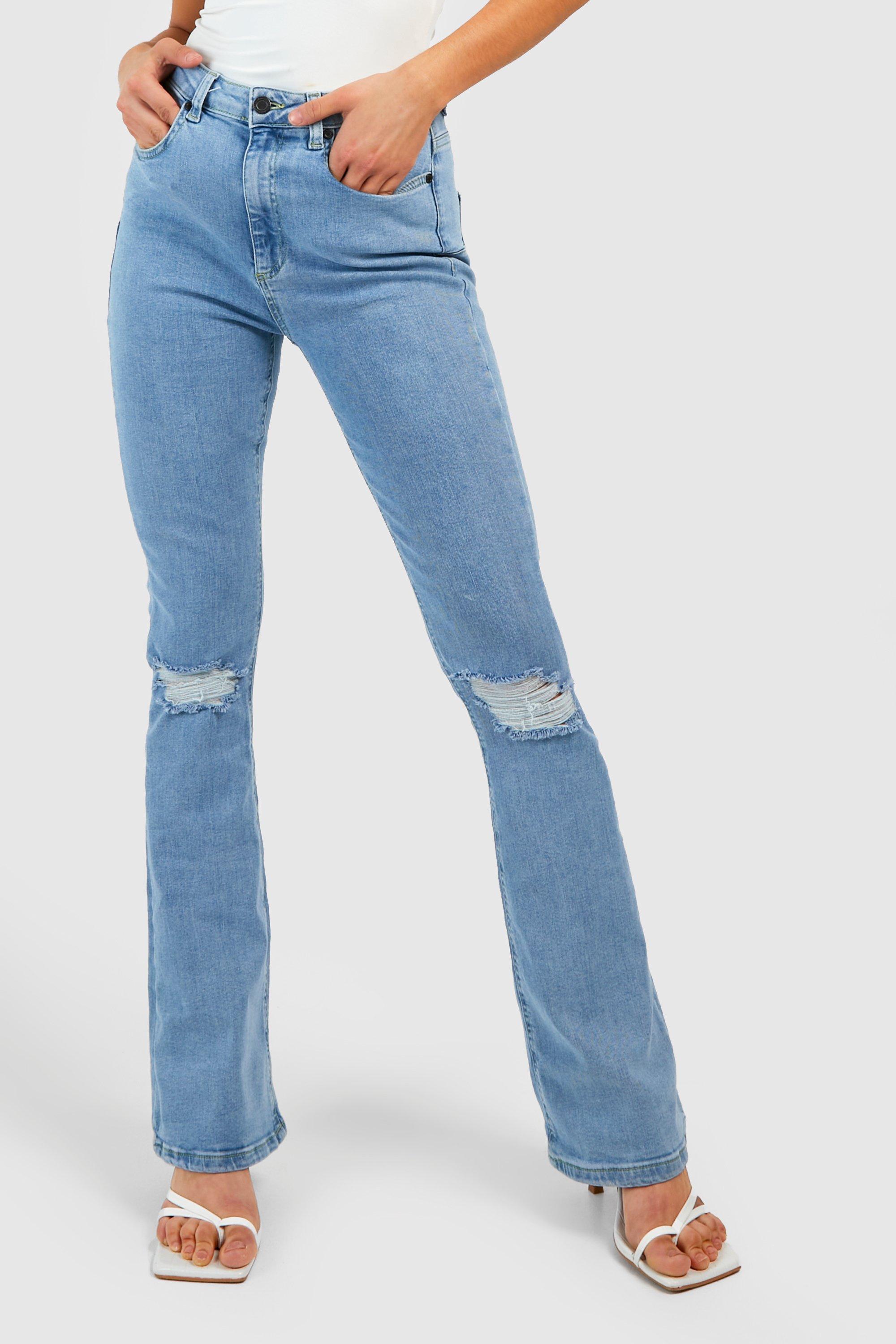 Mid Rise Butt Shaper Ripped Flared Jeans